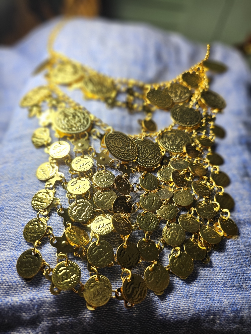 Fashion Bib Gold Coin Fringe Statement Necklace Belly Dancing